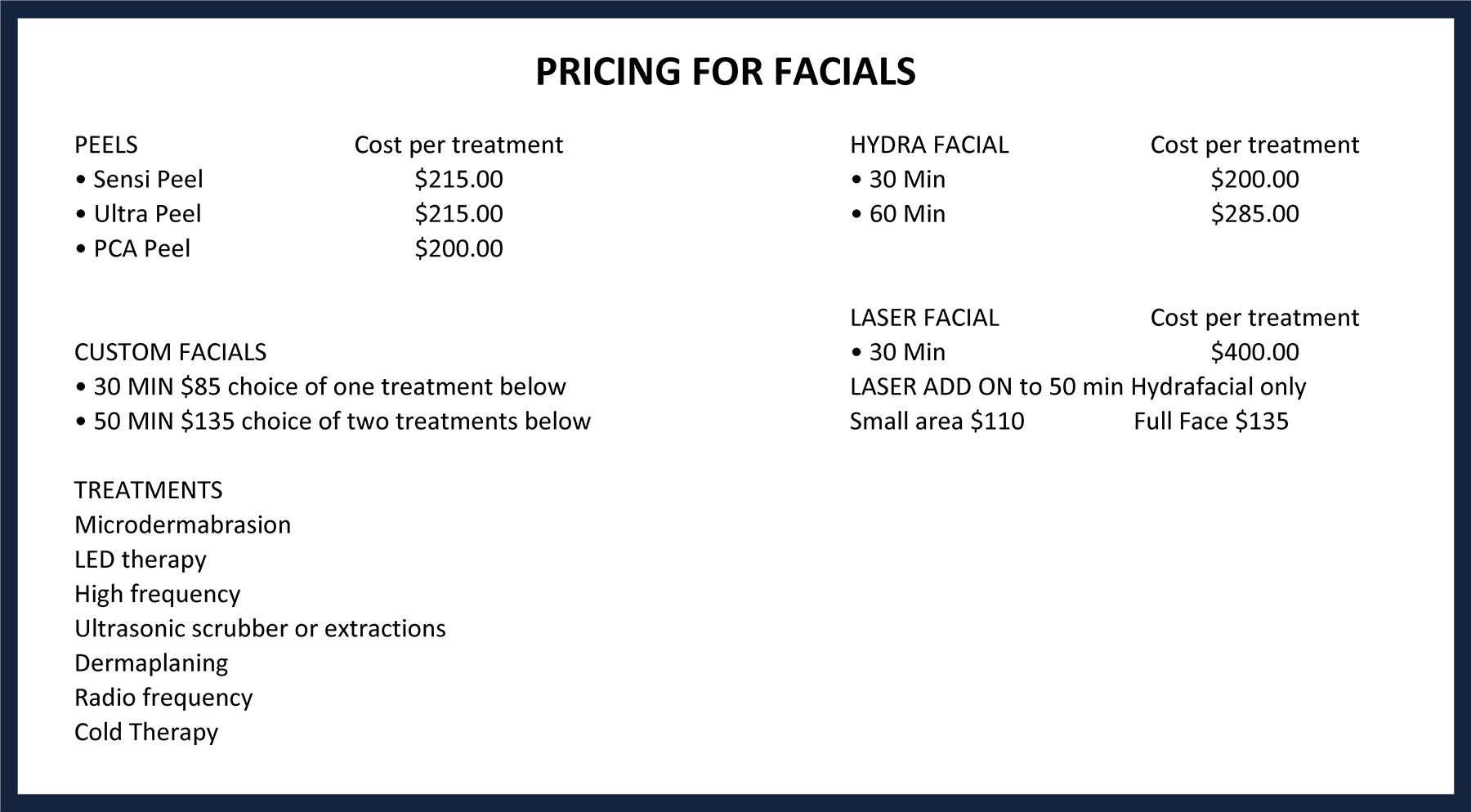 Facial Prices